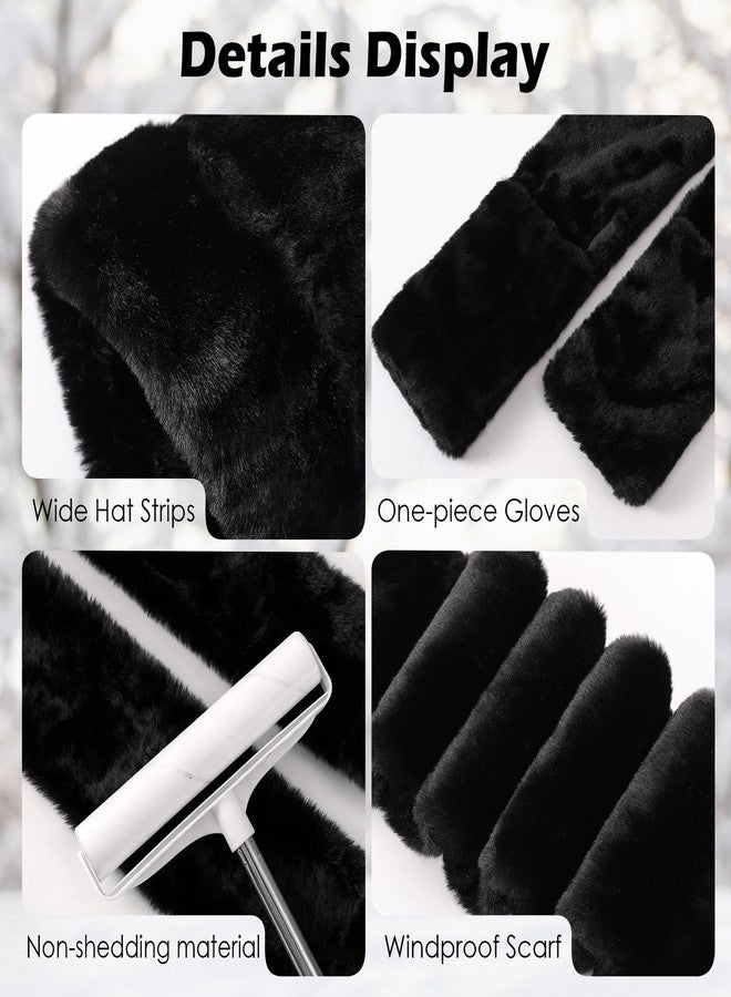 Premillow Winter Hat Scarf Gloves Set for Women, Warm 3-in-1 Hooded Scarf Hat Gloves Set with Pocket Mitts Stylish Cute Faux Fur Hats for Adults, Black - Image 5